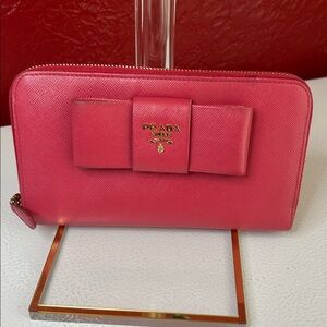 Prada Fuchsia Bow Zip Wallet